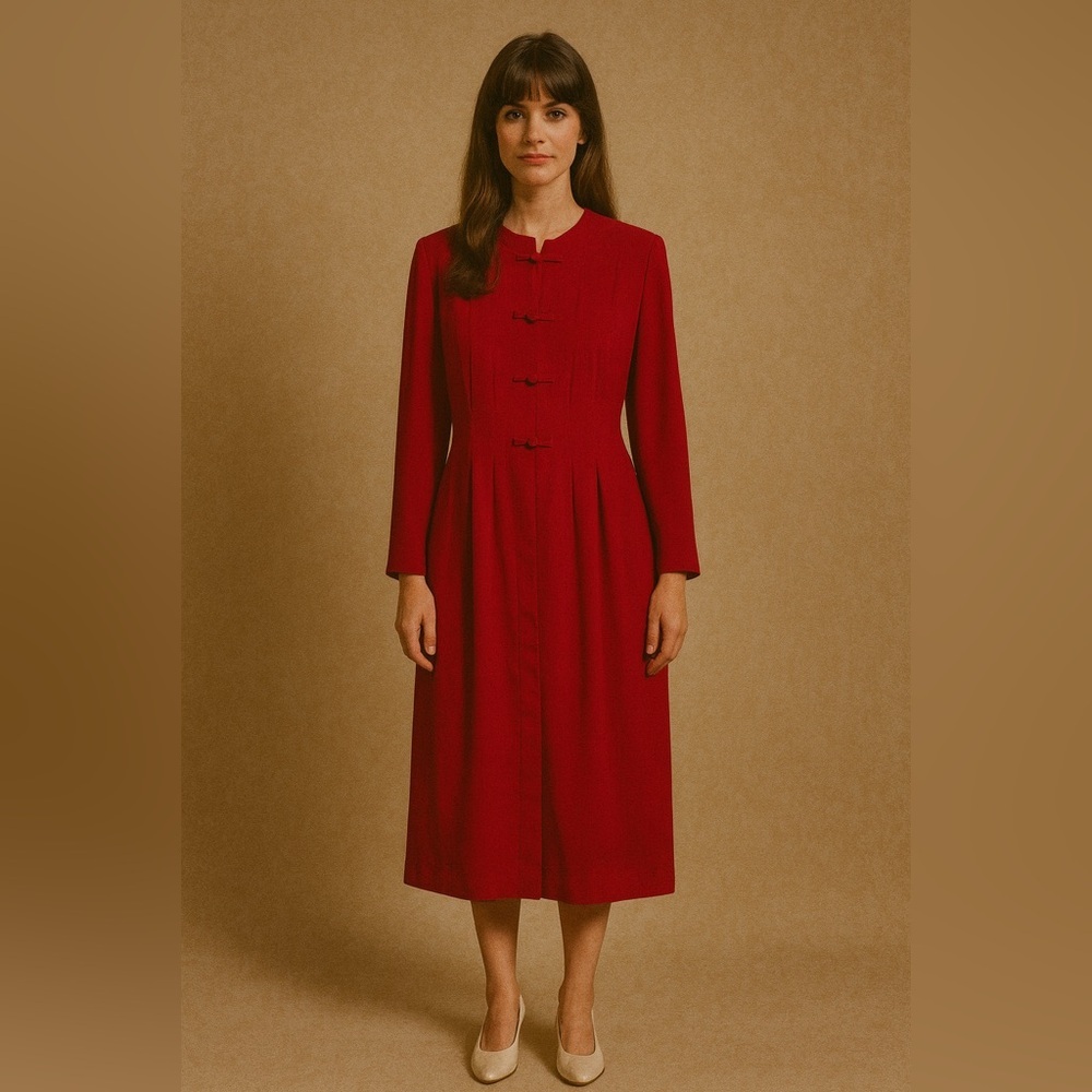 Vintage Regencycore Red Dress size 8 Short Sleeve Asian Inspired